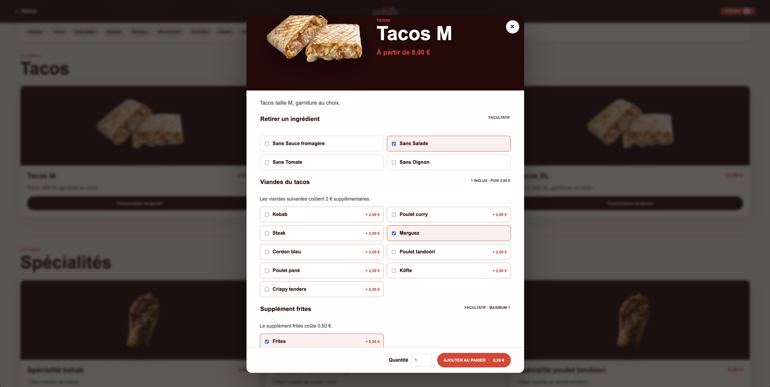 Configurateur d’un tacos L’Eskale
